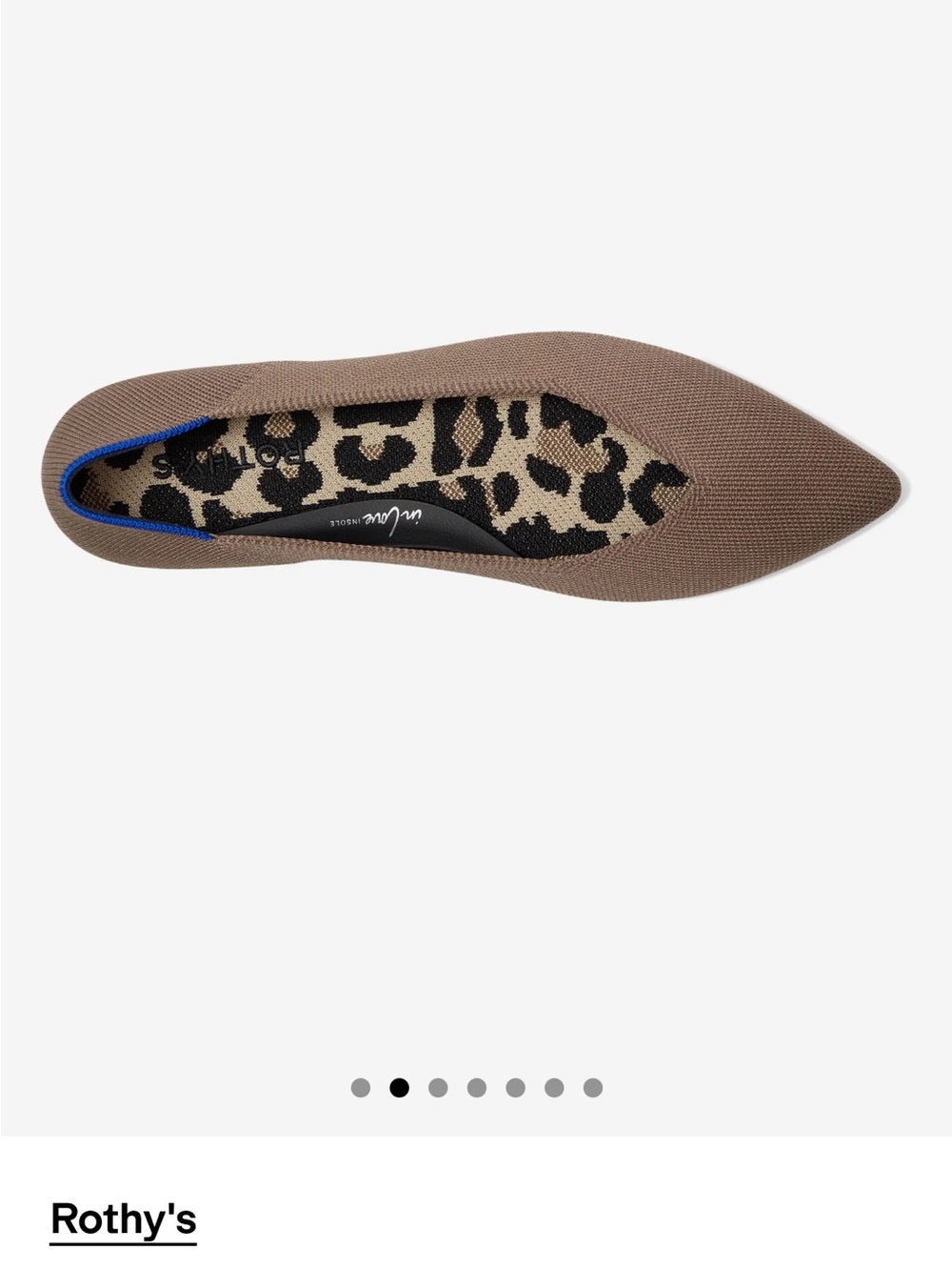 Rothy's Pointed Knit Flat in Taupe with Leopard Insole
